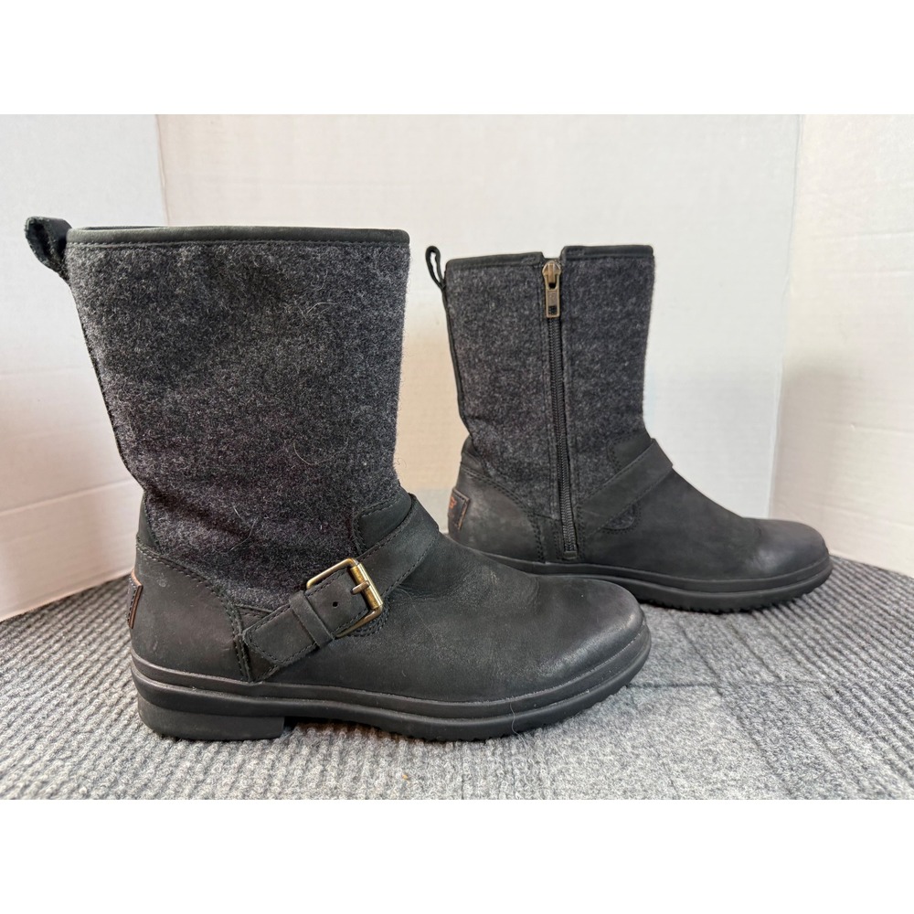 UGG Simmens Black Leather Wool Waterproof Mid Calf Boots Womens 6.5